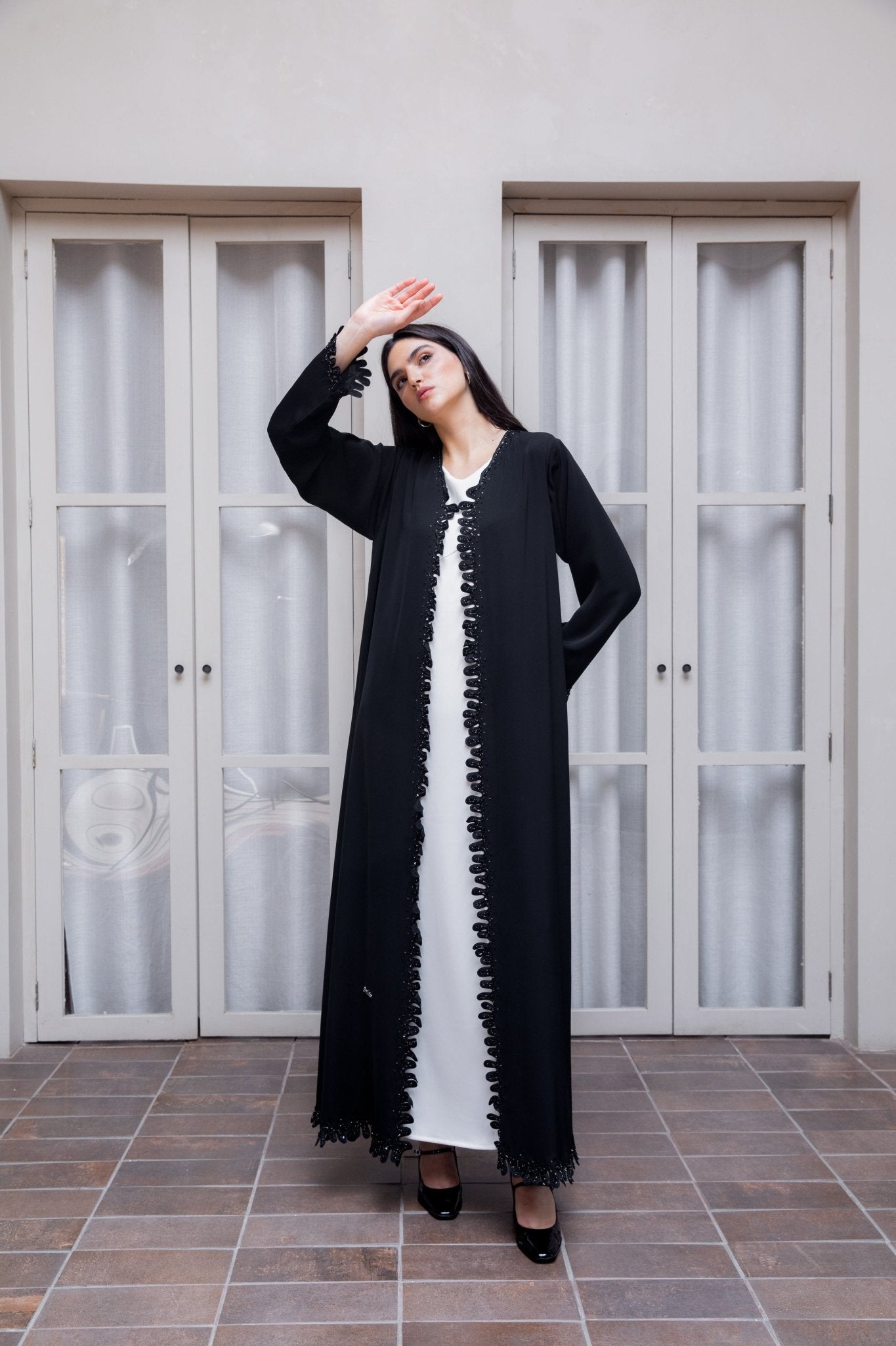 Beaded Embroidered Cardigan Abaya - Geelato Abaya