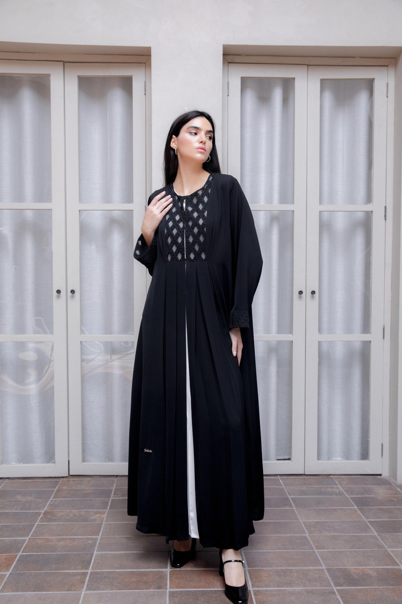 Braided Embroidered Pleats Abaya - Geelato Abaya