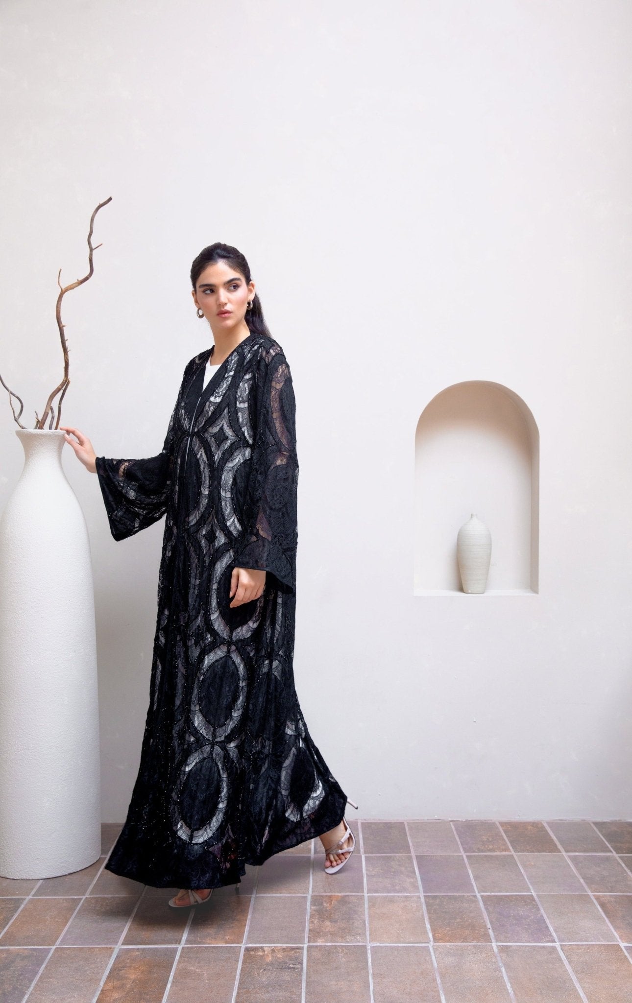 Patterned Lace Dantel Abaya - Geelato Abaya