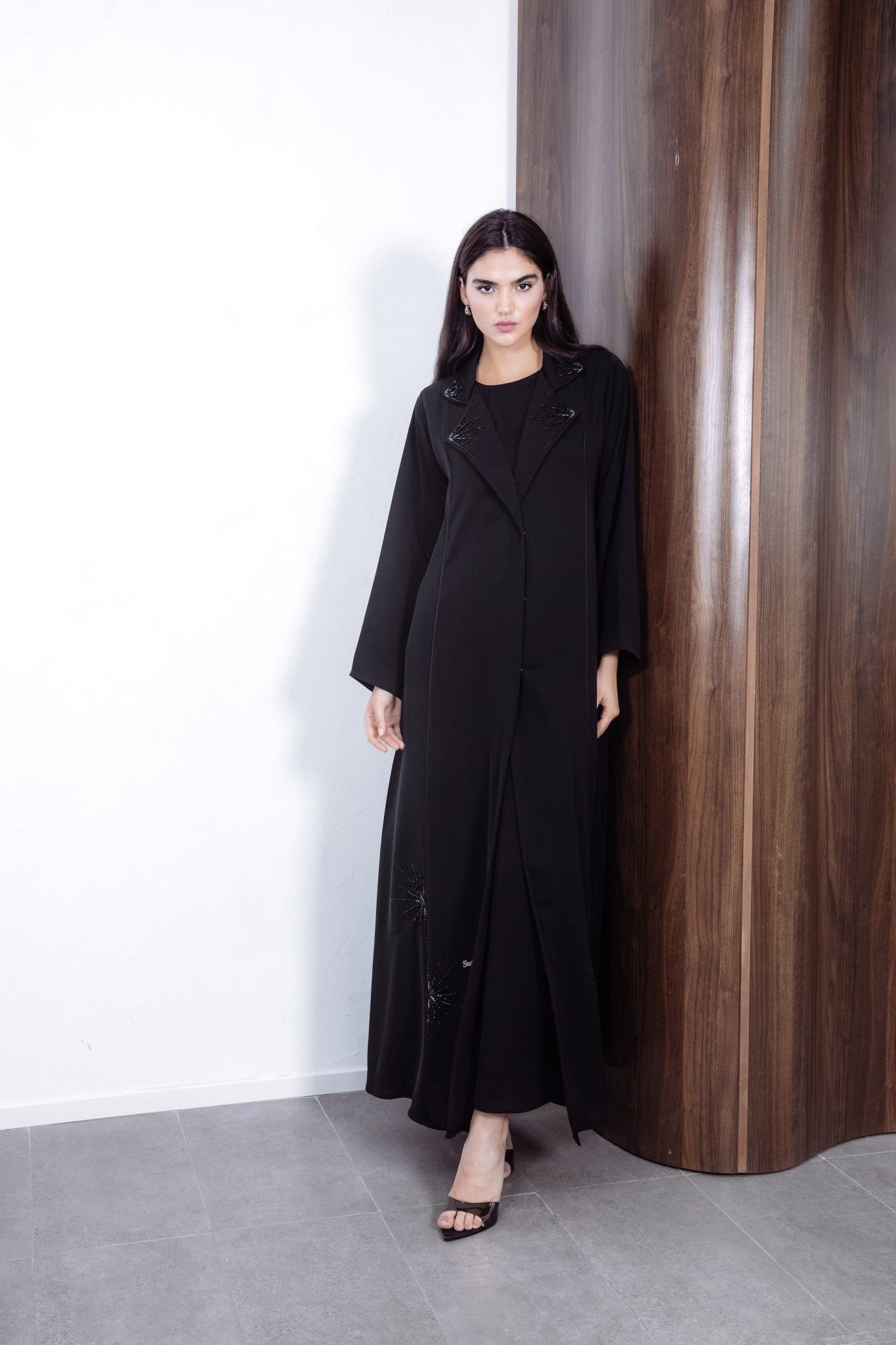 Sparkle Beaded Collared Embellished Abaya - Geelato Abaya