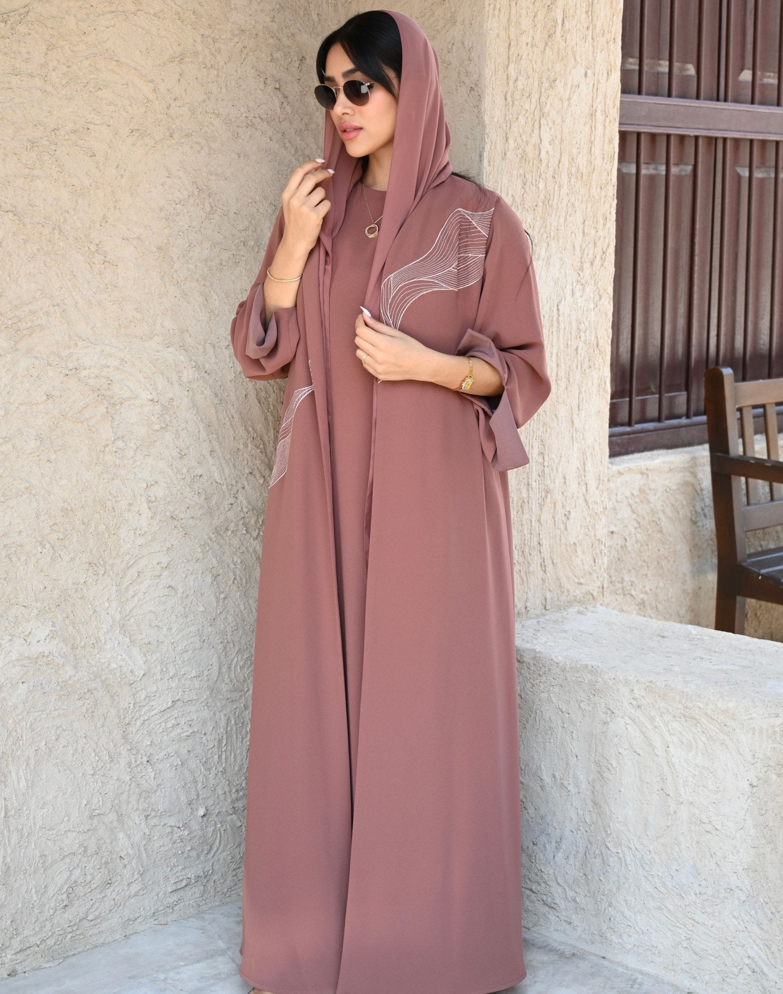 Waves Inspired Rose Gold Sari Work Abaya Dubai Abaya Fashion