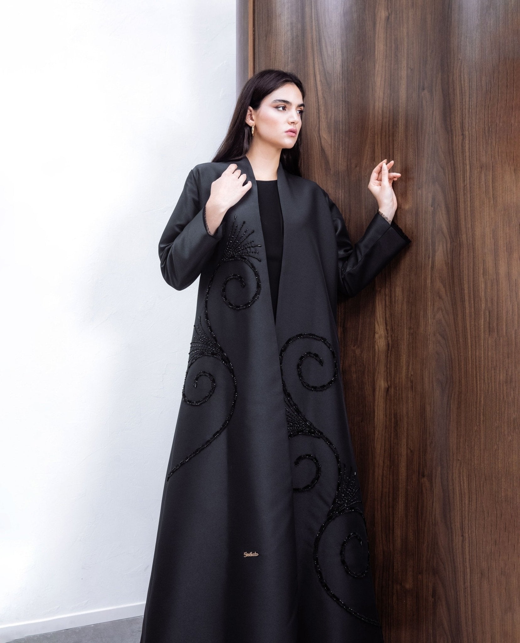 Beaded and Fringed Embroidered Abaya Satin Abaya - Geelato Abaya