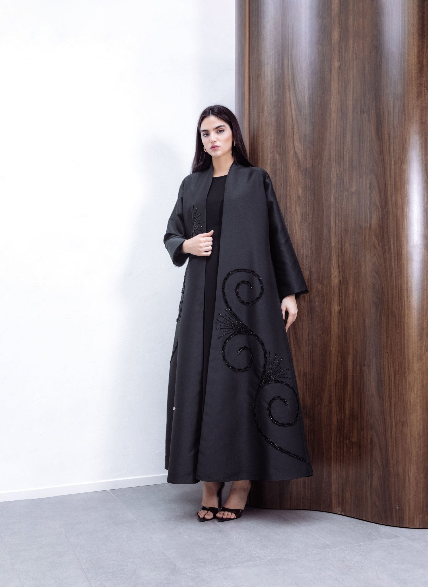 Beaded and Fringed Embroidered Abaya Satin Abaya - Geelato Abaya