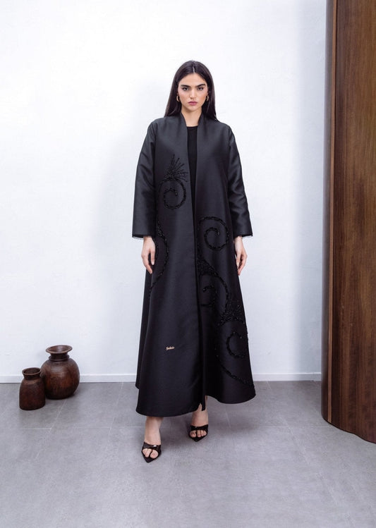 Beaded and Fringed Embroidered Abaya Satin Abaya - Geelato Abaya