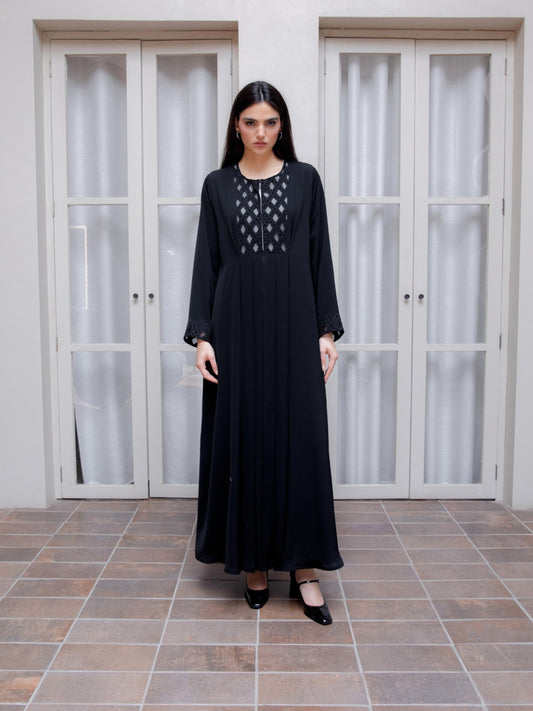 Braided Embroidered Pleats Abaya - Geelato Abaya