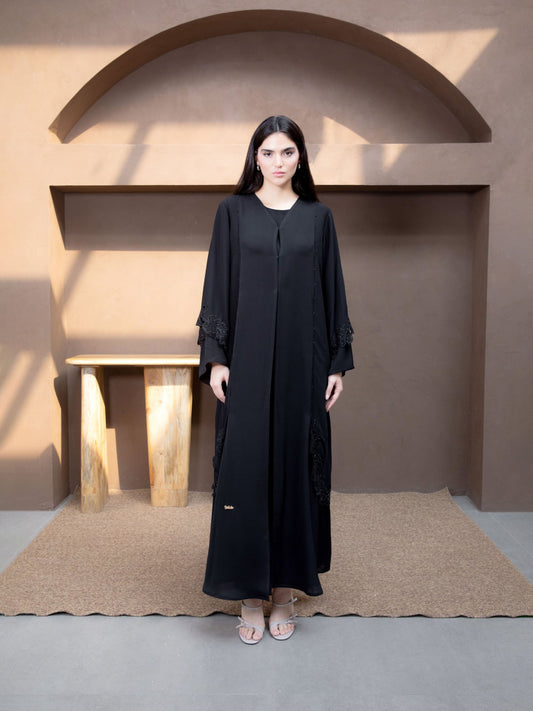 Leaf Layered Embroidered Abaya - Geelato Abaya