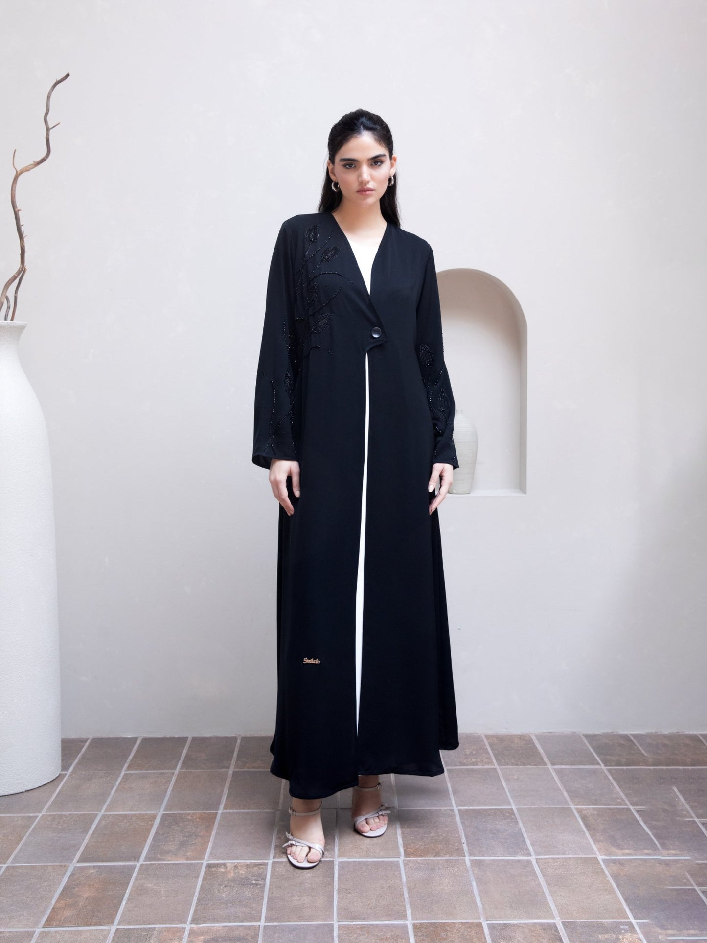 Tulip Embellished Button Abaya - Geelato Abaya