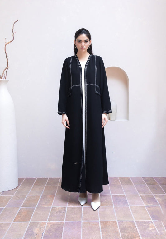 White Stitched Pocket Abaya - Geelato Abaya